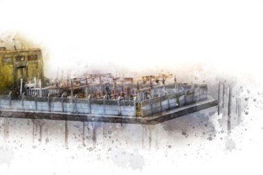 Tren garajı, Klodzko Polonya 'daki Roundhouse sanat illüstrasyonu antika eskiz.