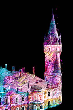 Bokw 'daki sarayın panoraması hava manzaralı sanat illüstrasyonu antika eskiz.