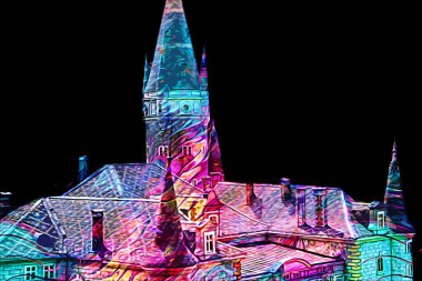 Bokw 'daki sarayın panoraması hava manzaralı sanat illüstrasyonu antika eskiz.