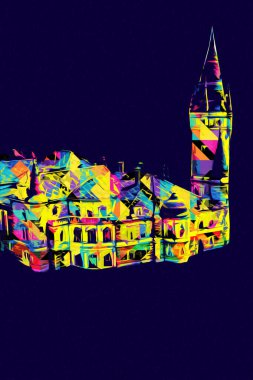 Bokw 'daki sarayın panoraması hava manzaralı sanat illüstrasyonu antika eskiz.