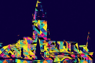 Bokw 'daki sarayın panoraması hava manzaralı sanat illüstrasyonu antika eskiz.