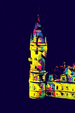 Bokw 'daki sarayın panoraması hava manzaralı sanat illüstrasyonu antika eskiz.