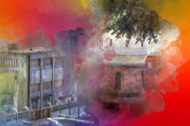 Su Depolama Tankı Klodzko tren manzaralı resim antika eskiz