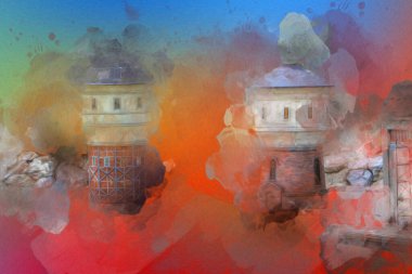 Su Depolama Tankı Klodzko tren manzaralı resim antika eskiz