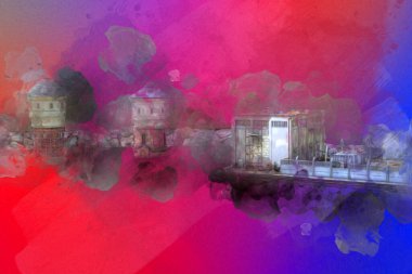 Su Depolama Tankı Klodzko tren manzaralı resim antika eskiz