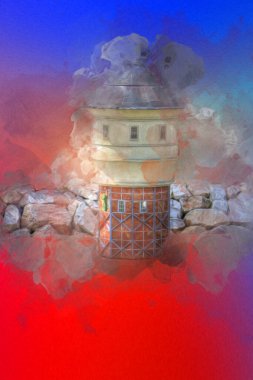 Su Depolama Tankı Klodzko tren manzaralı resim antika eskiz