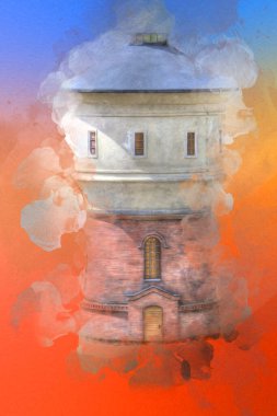 Su Depolama Tankı Klodzko tren manzaralı resim antika eskiz