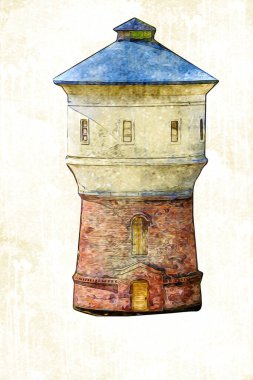 Su Depolama Tankı Klodzko tren manzaralı resim antika eskiz