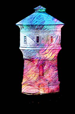 Su Depolama Tankı Klodzko tren manzaralı resim antika eskiz