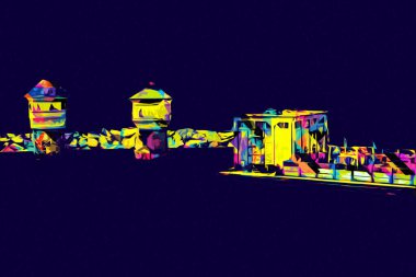 Su Depolama Tankı Klodzko tren manzaralı resim antika eskiz