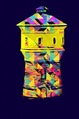 Su Depolama Tankı Klodzko tren manzaralı resim antika eskiz