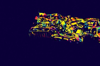 Kamyon ve konteynırlarla dolu bir geri dönüşüm alanının havadan görüntüsü antika eskiz sanatı.