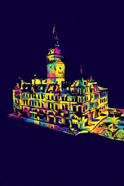 Açık havada belediye binası. Klodzko, Polonya, Sanat illüstrasyonu antika eskiz