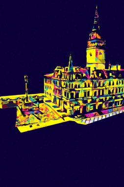 Açık havada belediye binası. Klodzko, Polonya, Sanat illüstrasyonu antika eskiz