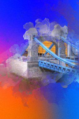 Köprülerin havadan görünüşü, Wrocaw nehri, Polonya, sanat illüstrasyonları antika eskizler