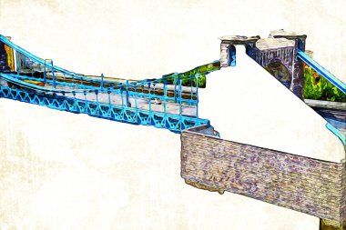 Köprülerin havadan görünüşü, Wrocaw nehri, Polonya, sanat illüstrasyonları antika eskizler