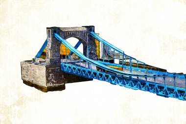 Köprülerin havadan görünüşü, Wrocaw nehri, Polonya, sanat illüstrasyonları antika eskizler
