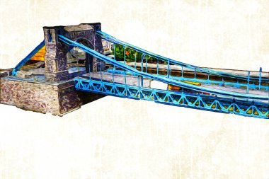 Köprülerin havadan görünüşü, Wrocaw nehri, Polonya, sanat illüstrasyonları antika eskizler