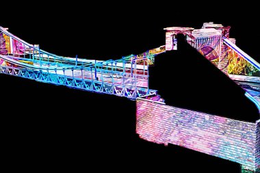 Köprülerin havadan görünüşü, Wrocaw nehri, Polonya, sanat illüstrasyonları antika eskizler