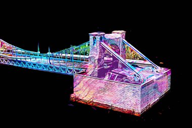 Köprülerin havadan görünüşü, Wrocaw nehri, Polonya, sanat illüstrasyonları antika eskizler