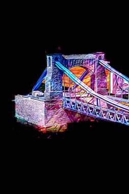 Köprülerin havadan görünüşü, Wrocaw nehri, Polonya, sanat illüstrasyonları antika eskizler