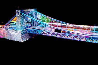 Köprülerin havadan görünüşü, Wrocaw nehri, Polonya, sanat illüstrasyonları antika eskizler