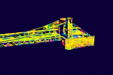 Köprülerin havadan görünüşü, Wrocaw nehri, Polonya, sanat illüstrasyonları antika eskizler