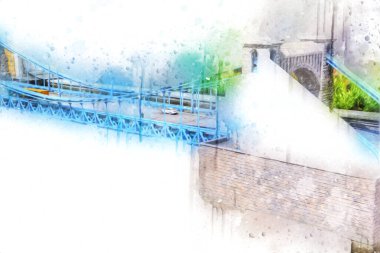 Köprülerin havadan görünüşü, Wrocaw nehri, Polonya, sanat illüstrasyonları antika eskizler