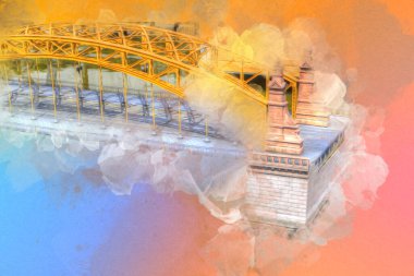 Wrocaw, zwierzyniecki köprüsü, Wrocaw nehri, Polonya, sanat illüstrasyonu antika eskiz