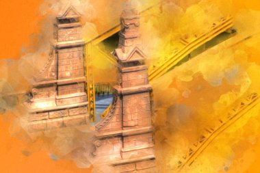 Wrocaw, zwierzyniecki köprüsü, Wrocaw nehri, Polonya, sanat illüstrasyonu antika eskiz