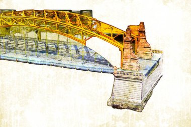Wrocaw, zwierzyniecki köprüsü, Wrocaw nehri, Polonya, sanat illüstrasyonu antika eskiz