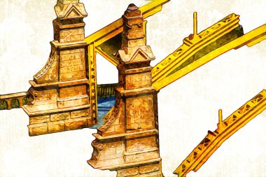 Wrocaw, zwierzyniecki köprüsü, Wrocaw nehri, Polonya, sanat illüstrasyonu antika eskiz