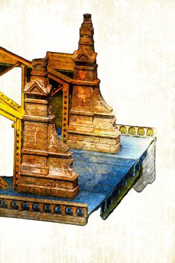 Wrocaw, zwierzyniecki köprüsü, Wrocaw nehri, Polonya, sanat illüstrasyonu antika eskiz