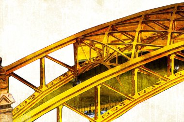 Wrocaw, zwierzyniecki köprüsü, Wrocaw nehri, Polonya, sanat illüstrasyonu antika eskiz