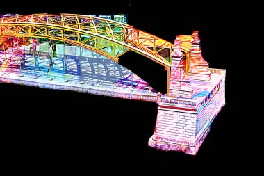 Wrocaw, zwierzyniecki köprüsü, Wrocaw nehri, Polonya, sanat illüstrasyonu antika eskiz
