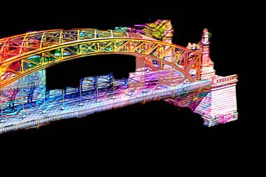 Wrocaw, zwierzyniecki köprüsü, Wrocaw nehri, Polonya, sanat illüstrasyonu antika eskiz