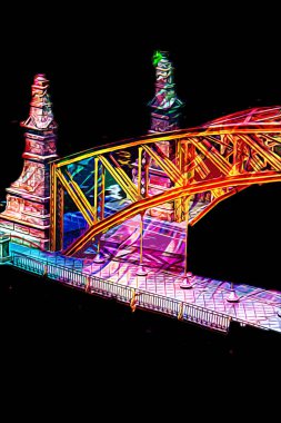 Wrocaw, zwierzyniecki köprüsü, Wrocaw nehri, Polonya, sanat illüstrasyonu antika eskiz