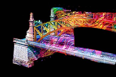 Wrocaw, zwierzyniecki köprüsü, Wrocaw nehri, Polonya, sanat illüstrasyonu antika eskiz