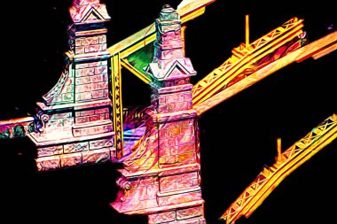 Wrocaw, zwierzyniecki köprüsü, Wrocaw nehri, Polonya, sanat illüstrasyonu antika eskiz