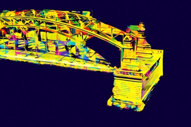 Wrocaw, zwierzyniecki köprüsü, Wrocaw nehri, Polonya, sanat illüstrasyonu antika eskiz