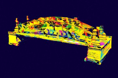 Wrocaw, zwierzyniecki köprüsü, Wrocaw nehri, Polonya, sanat illüstrasyonu antika eskiz