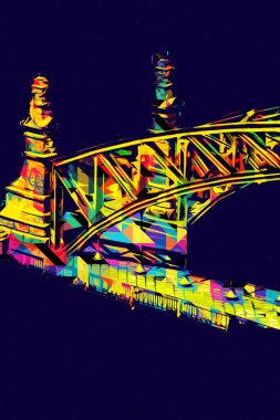 Wrocaw, zwierzyniecki köprüsü, Wrocaw nehri, Polonya, sanat illüstrasyonu antika eskiz