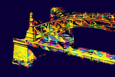 Wrocaw, zwierzyniecki köprüsü, Wrocaw nehri, Polonya, sanat illüstrasyonu antika eskiz