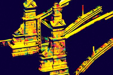 Wrocaw, zwierzyniecki köprüsü, Wrocaw nehri, Polonya, sanat illüstrasyonu antika eskiz