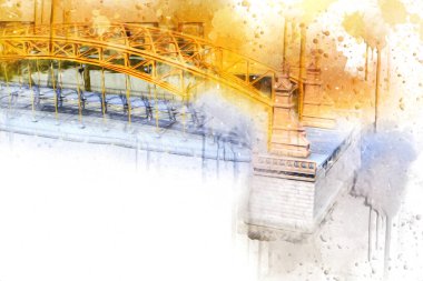 Wrocaw, zwierzyniecki köprüsü, Wrocaw nehri, Polonya, sanat illüstrasyonu antika eskiz