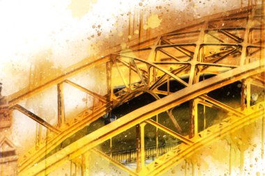 Wrocaw, zwierzyniecki köprüsü, Wrocaw nehri, Polonya, sanat illüstrasyonu antika eskiz