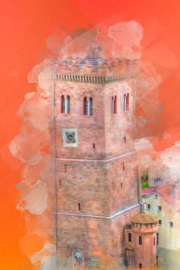 Zabkowice 'deki Eğik Kule Slaskie, sanat illüstrasyonu antika eskiz