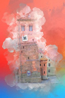 Zabkowice 'deki Eğik Kule Slaskie, sanat illüstrasyonu antika eskiz