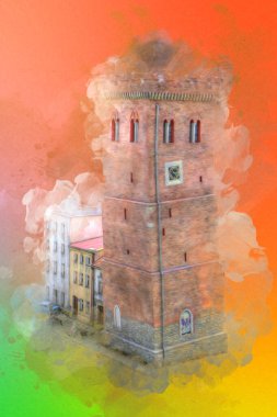 Zabkowice 'deki Eğik Kule Slaskie, sanat illüstrasyonu antika eskiz