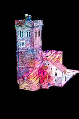 Zabkowice 'deki Eğik Kule Slaskie, sanat illüstrasyonu antika eskiz